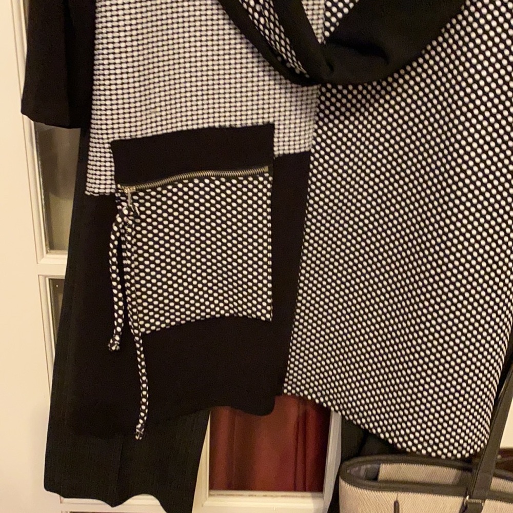 Boutique Black/White Tunic with Scarf, 3/4 Sleeve